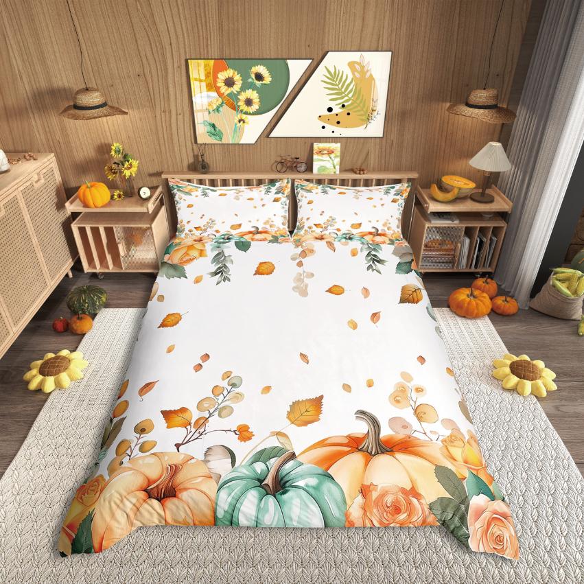 Homewish Thanksgiving Day Duvet Cover SetAutumn Harvest Bedding SetFall Pumpkin Comforter Cover Set