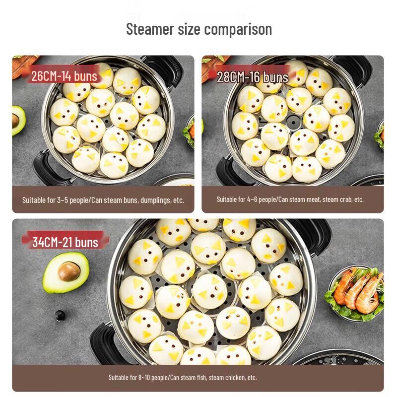 Meichu 34cm 2-Lagen 304 Edelstahl Dampfgarer