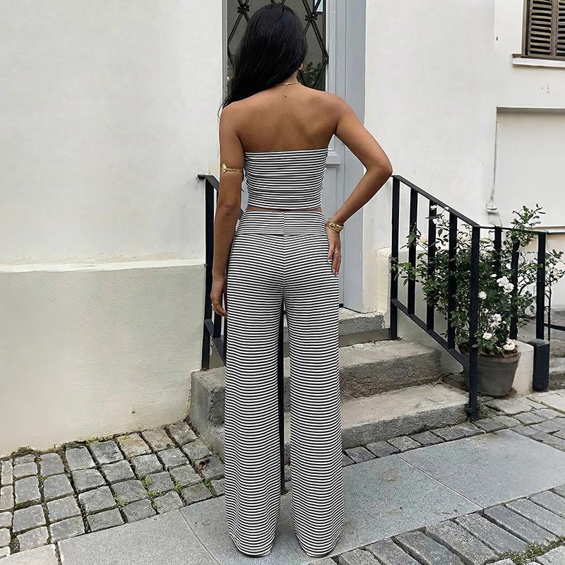 TIFICY Women's Fashion Casual Summer Spring Stripe Print Sleeveless Trousers Pants Suits