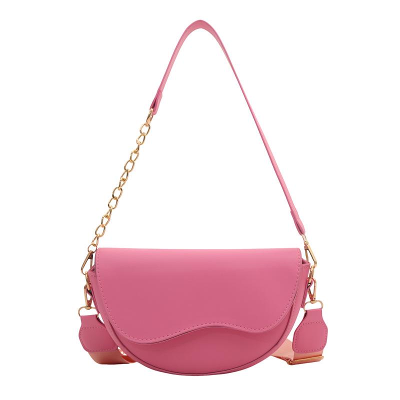 2024 Spring Women's Semicircular Chain Saddle Bag - Wide Strap, Crossbody, Fashionably Casual