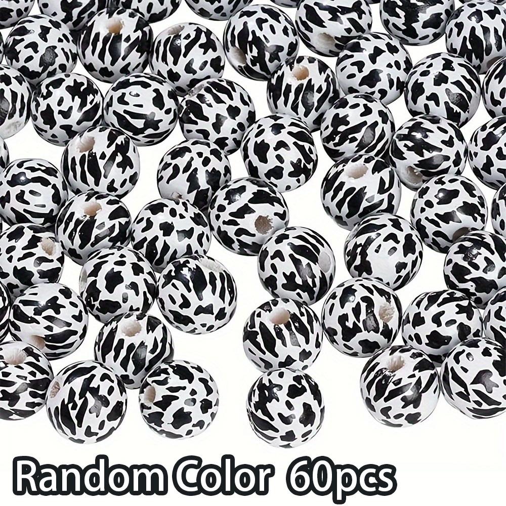 

20/40/60 шт. Деревянные бусины серии Creative Cow, узор коровы, черные и белые полоски, точки, деревянные бусины, аксессуары для самостоятельного изготовления, деревянные бусины в стиле современного искусства 60pcs