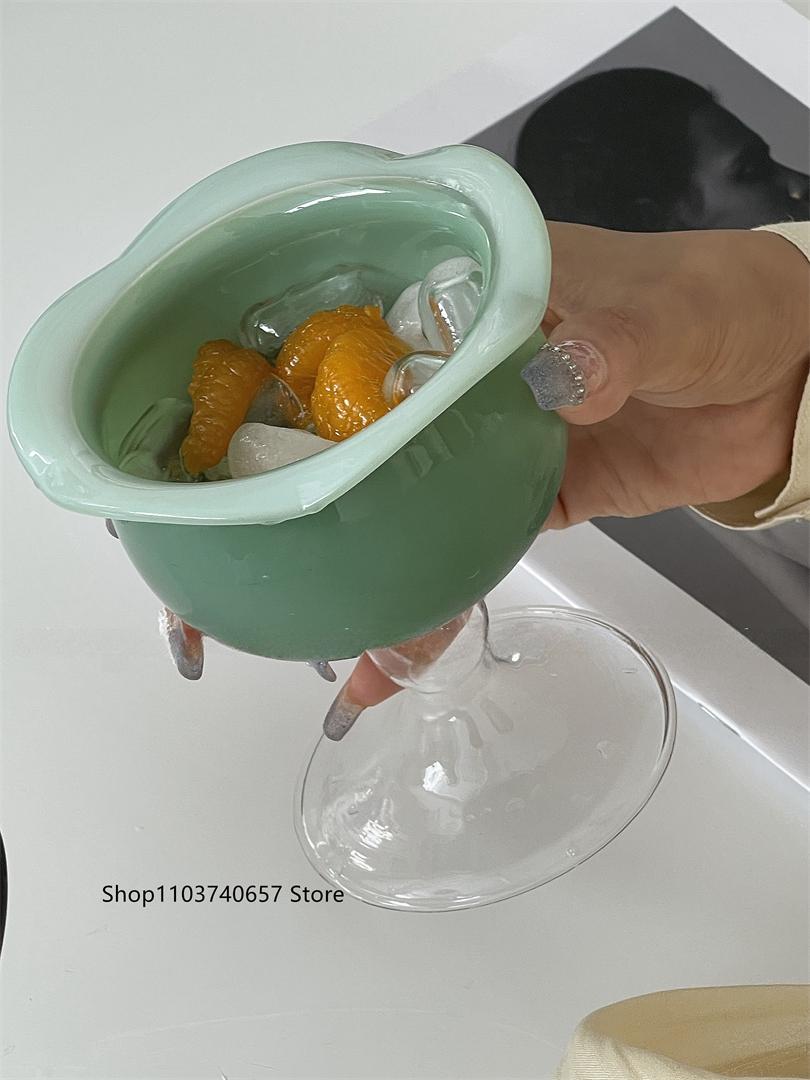 Korean Style Creative Wave Flower Glass Colorful Alien Cocktail Glass Ins Cute Dessert Ice Cream Cup 101-200ml