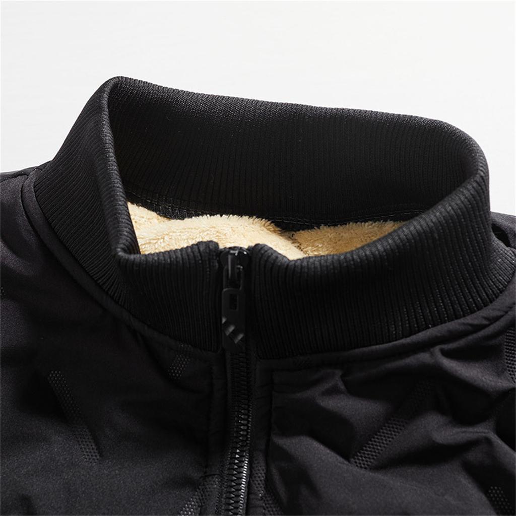 Men's Casual Lambskin Thermal Cotton Outerwear, Men's Thickened Cotton-padded Jacket With, Stand-up Collar Color Zipper Jacket