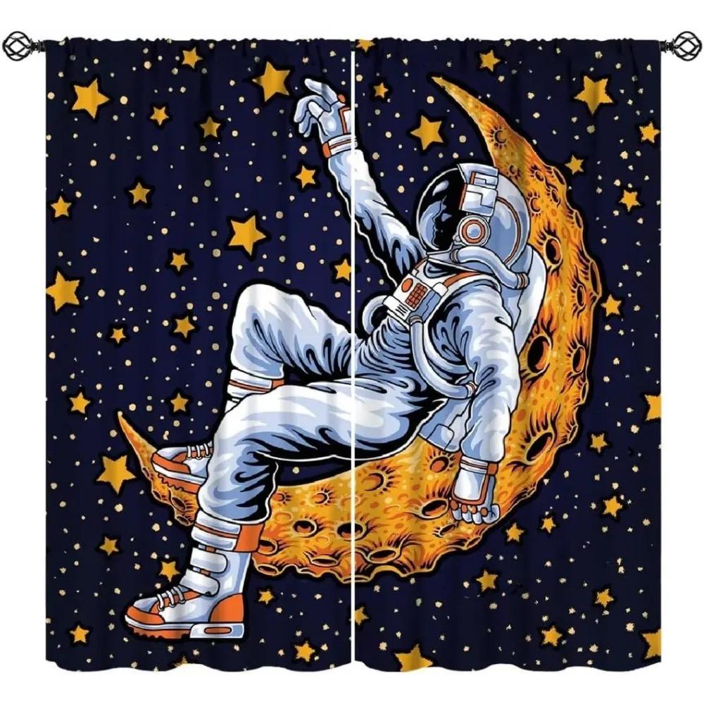 Conjunto de cortinas de porta com tema espacial 2 peças com design de galáxias, cortinas de painel de poliéster para vários tratamentos de janela de sala