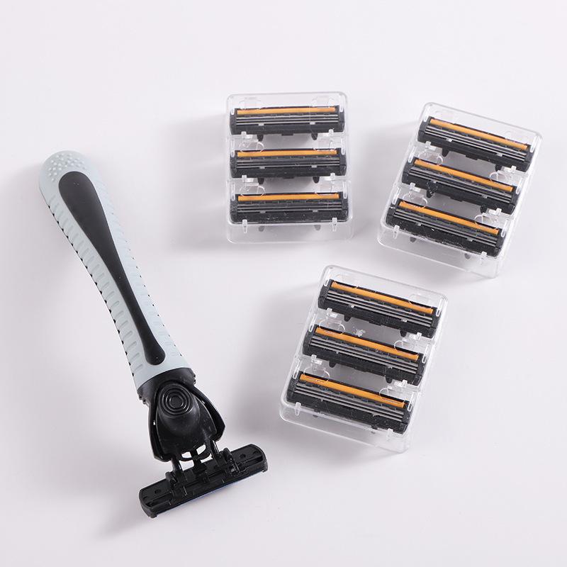 Men's Classic Three-Layer Stainless Steel Razor with 1 Handle & 9 Blades
