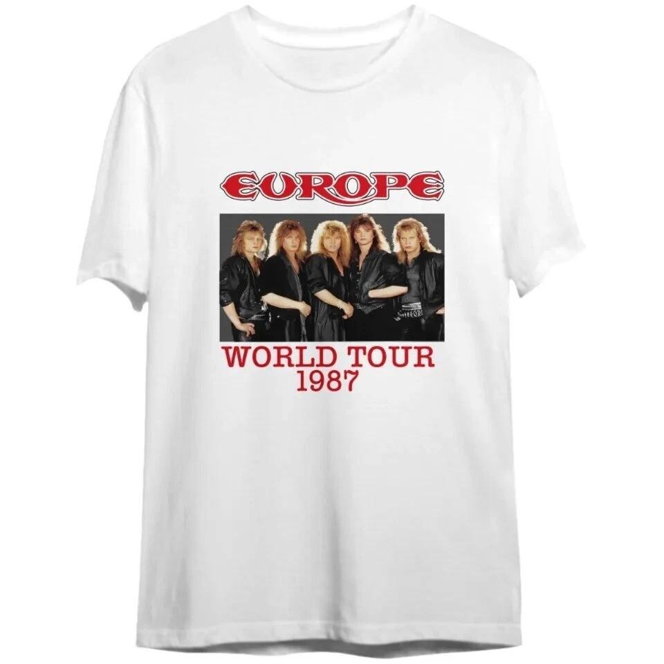 

EUROPE Группа Мировой Тур 1987 Хлопок Белый Полный Размер Мужчины Женщины Футболка BT1564 Унисекс Футболка S