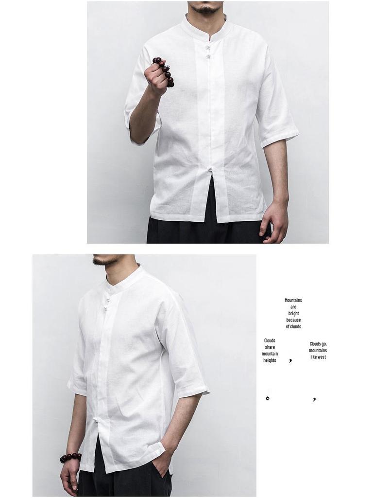 Men's Plus Size Chinese Style Linen Short Sleeve Shirt with Frog Buttons - Summer 2017 Collection