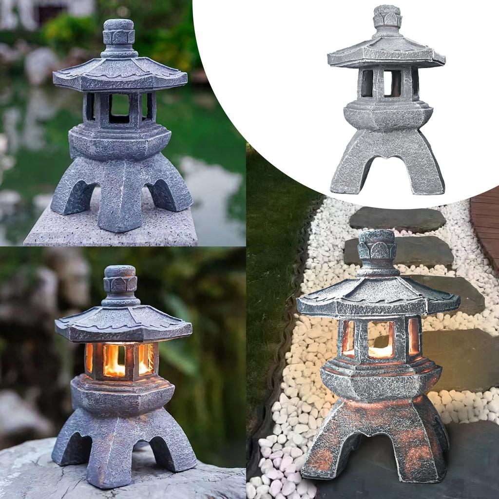 Solar Pagoda Lantern Garden Statue, Outside Decorations,Yard Art Ornaments Stone Finish