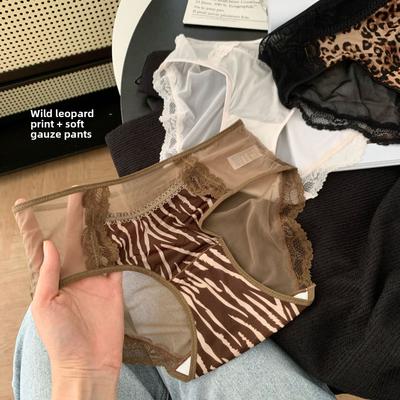Culotte Respirante en Maille Satinée Imprimé Léopard pour Femme, Été, Rebond Élevé, Taille Moyenne
