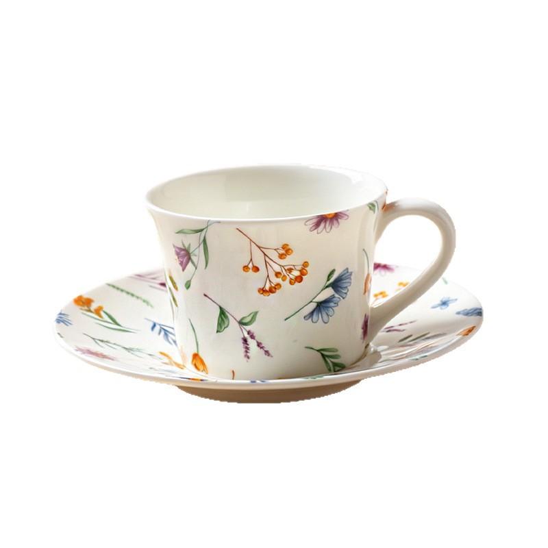 300ML French Ceramic Small Floral Coffee Mug Saucer Exquisite Afternoon Tea Flower Tea Cup Vintage Latte Cup Home Breakfast Mug