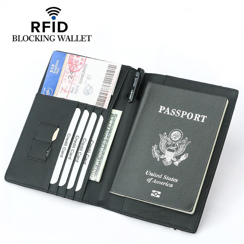 2020 RFID Passport Holder, Cowhide Leather with Elastic Band, Multi-Card Slots, ID & Document Cover