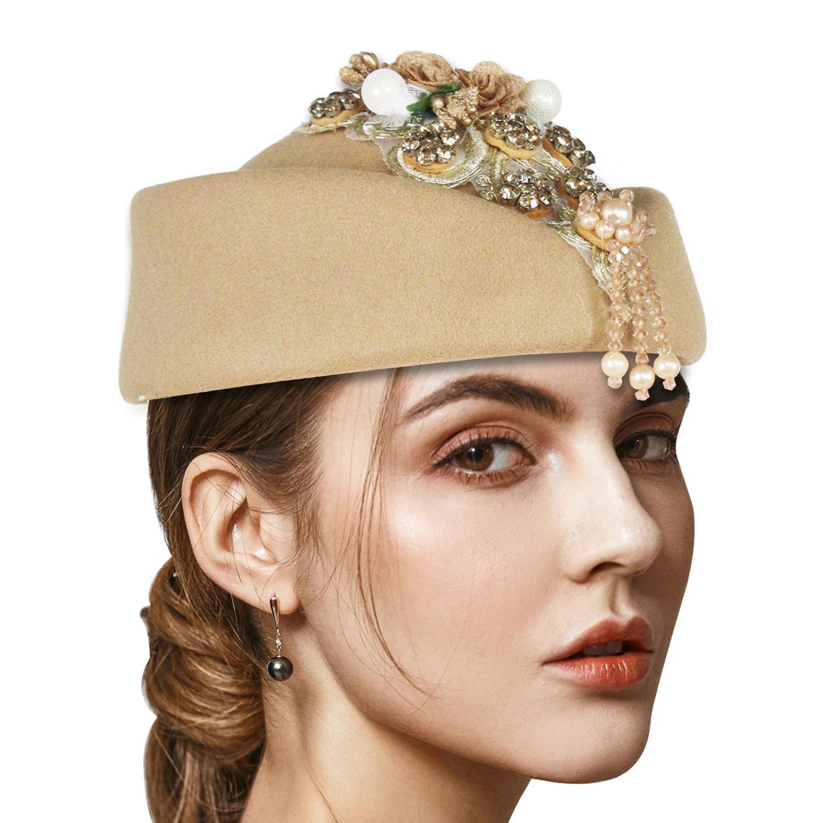 

Винтажный берет с цветком для чаепития, шерстяная шляпа стюардессы, церковная шляпа-котелок, аксессуар для формального мероприятия, 1920-е годы, ролевая вечеринка хаки