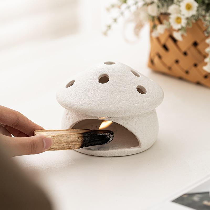 Mushroom Shaped Ceramic Incense Burner for Palo Santo, White Sage, Cone Incense, Home Decor Ornament