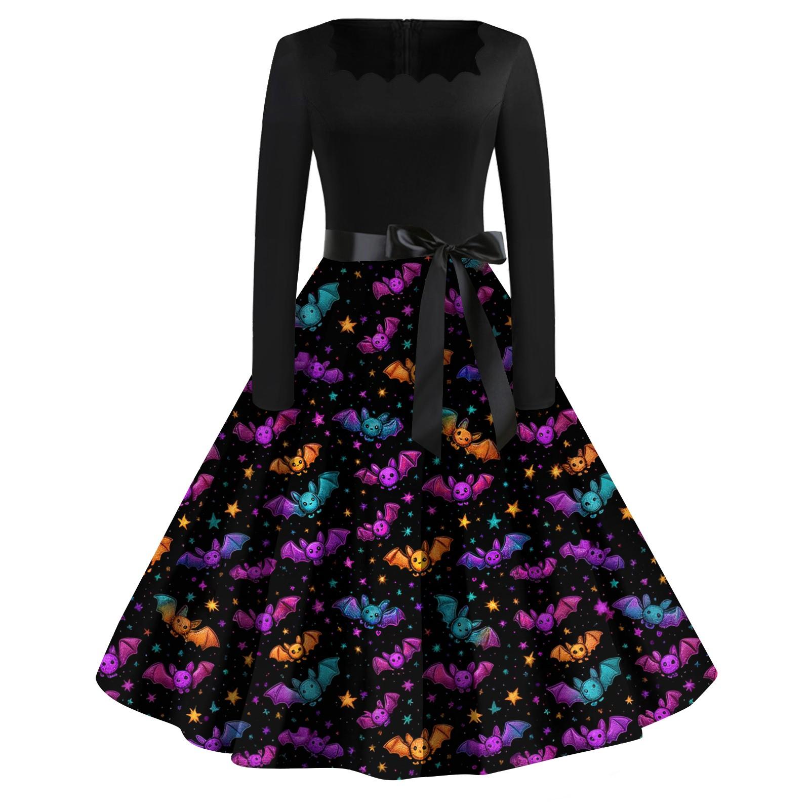 

Women s Casual Fashion Halloween Printed Square Neck Vintage Dress L чорний