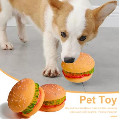 Puppy Chew Toy Hamburger Shape Vinyl Squeaky Playtime Toy for Dogs Non-toxic