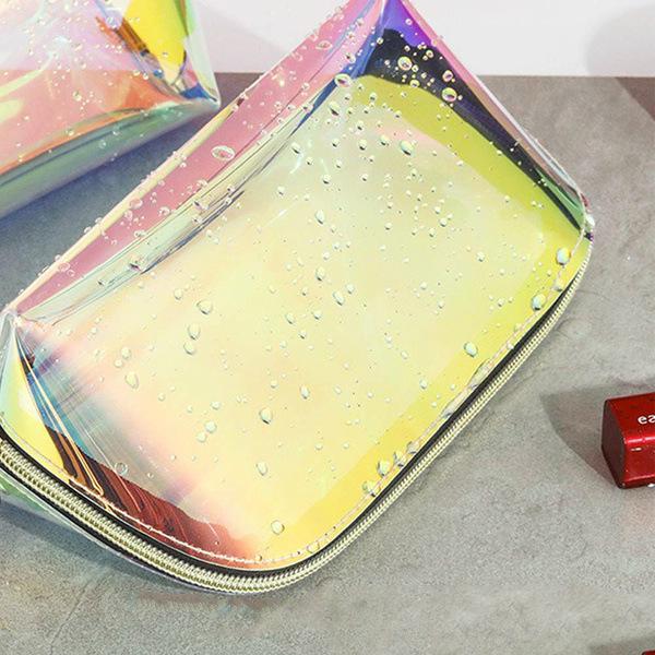 Luminous Iridescent Half-Moon Makeup & Toiletry Bag – Waterproof Cosmetic Storage for Girls