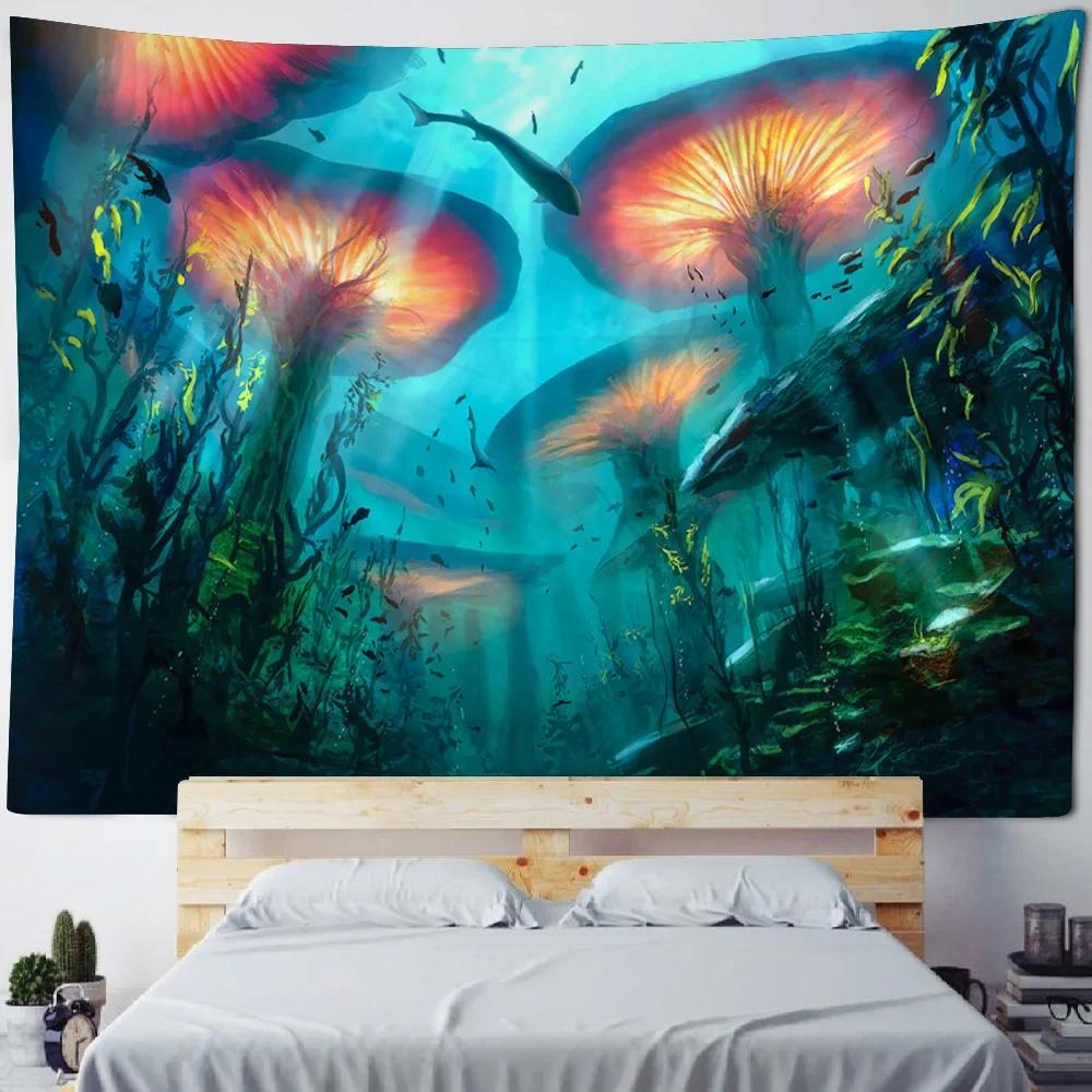 3D Mushroom Forest Printed Tapestry Hippie Wall Hanging Cloth psychedelic Scene Background Poster Bohemian Room Decoration