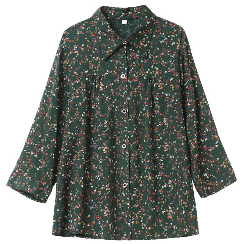 Plus Size XL-7XL Women's Elegant Blouses  Casual Loose Vintage Print Summer Long Sleeve Top Female Shirt
