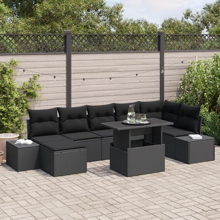 VidaXL Ensemble de Canapé de Jardin 8 Pièces avec Coussins Noirs en Poly Rotin 3349229