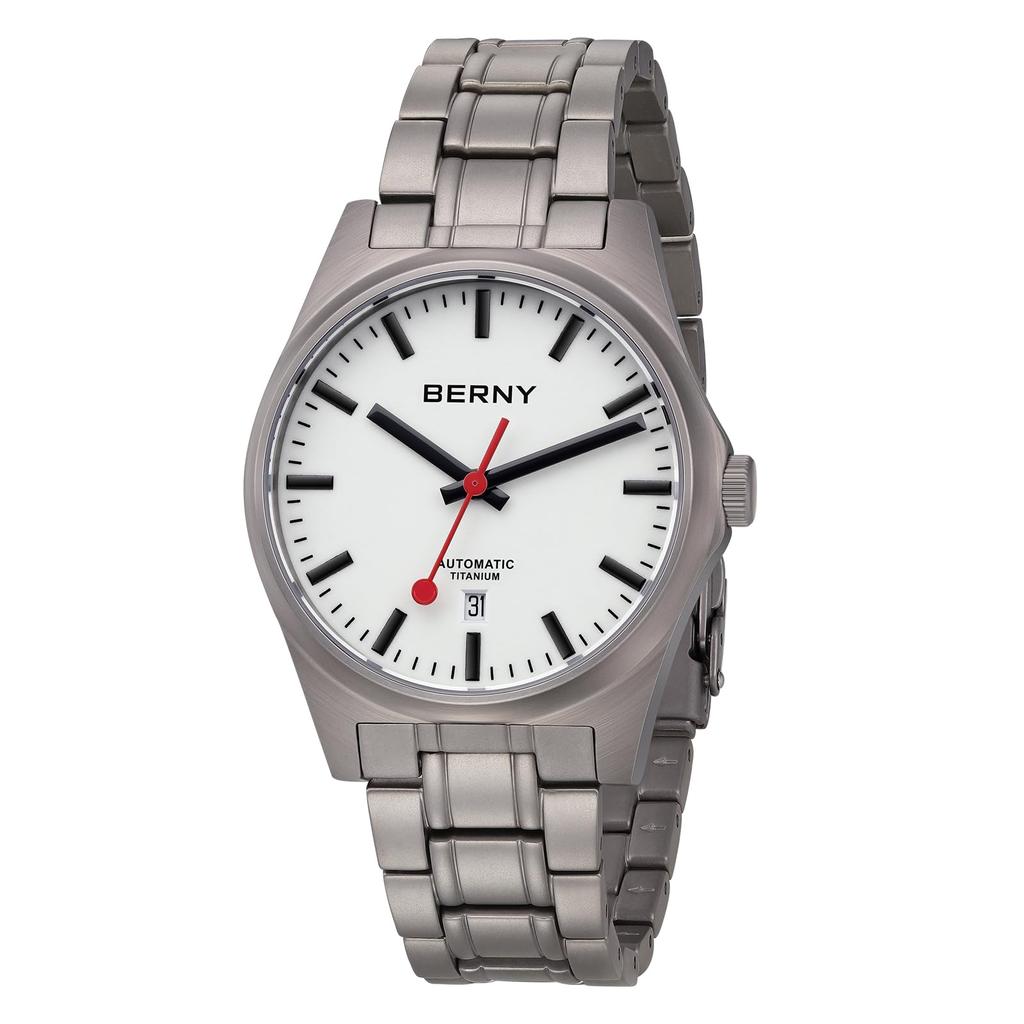 BERNY Titanium Mechanical Automatic Railroad 100M Water with AR Sapphire Crystal Watch, Watch, Watch, Resistant, Calendar,