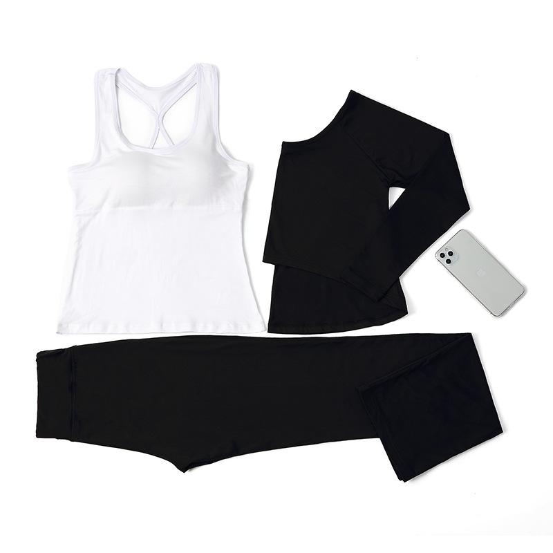 Women's Korean-Style Slimming Yoga Set with Chest Pads - Nude-Feel Double-Sided Brushed Medium-Long Sleeves