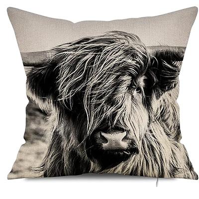 Highland Cow Throw Pillowcase, Decorative Cow Print Linen Pillowcase Sofa Cushion Living Room Car Bedroom Cushion Cover