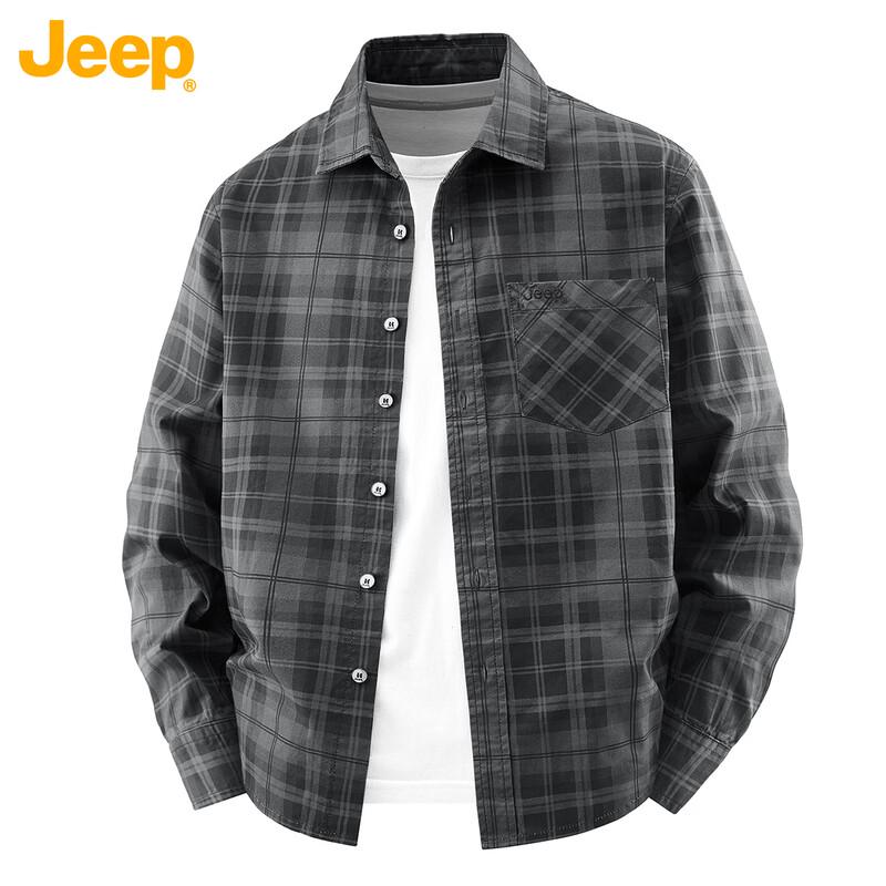 JEEP Men s Washed Pure Cotton Long-Sleeve Casual Workwear Shirt M