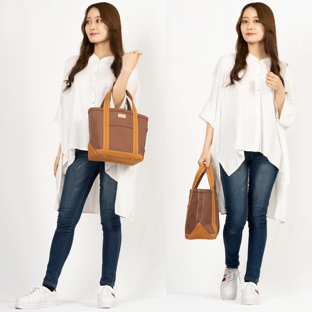 Schiff und Felsen Basic-Tragetasche (Braun x Dunkelbraun) - Klein, Hergestellt in Japan, Iwafune Canvas-Tragetasche für Damen