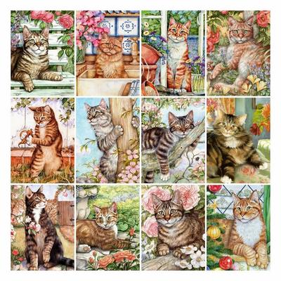 Diamond Painting Cat Garden Cross Stitch Needlework Diamond Embroidery Animal Home Decor Gift Picture Of Rhinestones