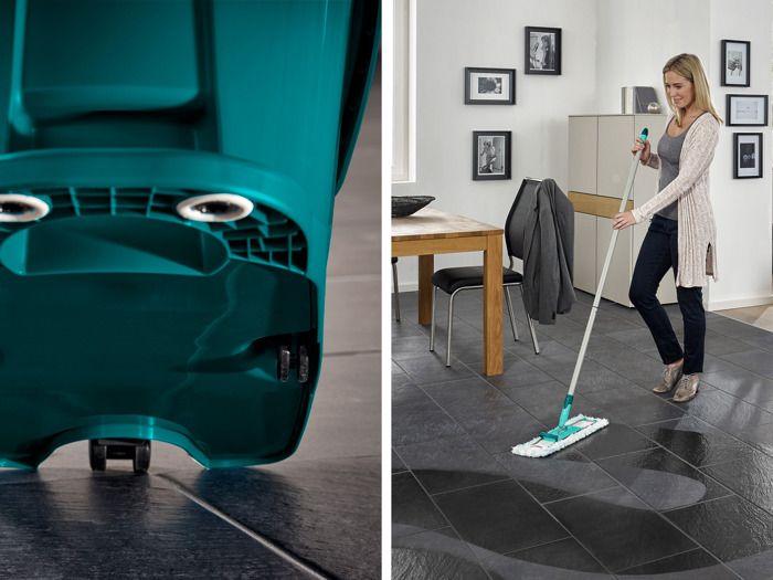 Set lave sol avec seau essoreur à roulettes leifheit profi xl mobile 55099, balais à plat serpillière 360° avec 2x housse micro duo
