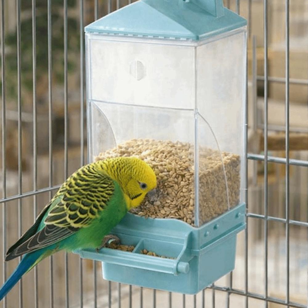 Transparent Automatic Bird Feeder Hanging Spill-Proof Parrot Cage Feeder with Stand Large Capacity Bird Feeder Dispenser