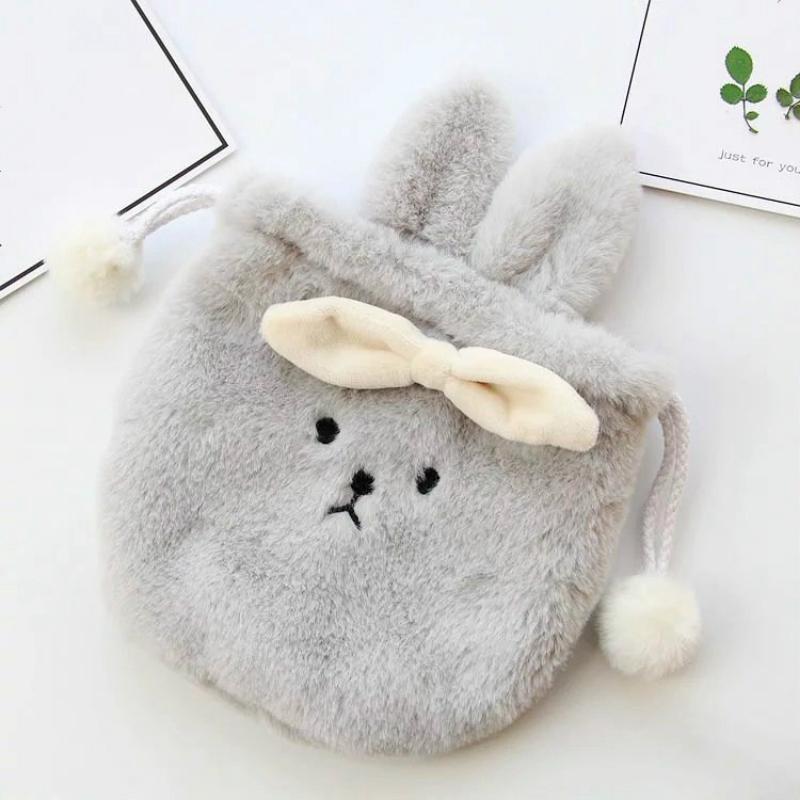 1pcs Cute Cartoon Shape Coin  Bag Women Girl Plush Rabbit Ear Mini Storage Bag Drawstring Pouch