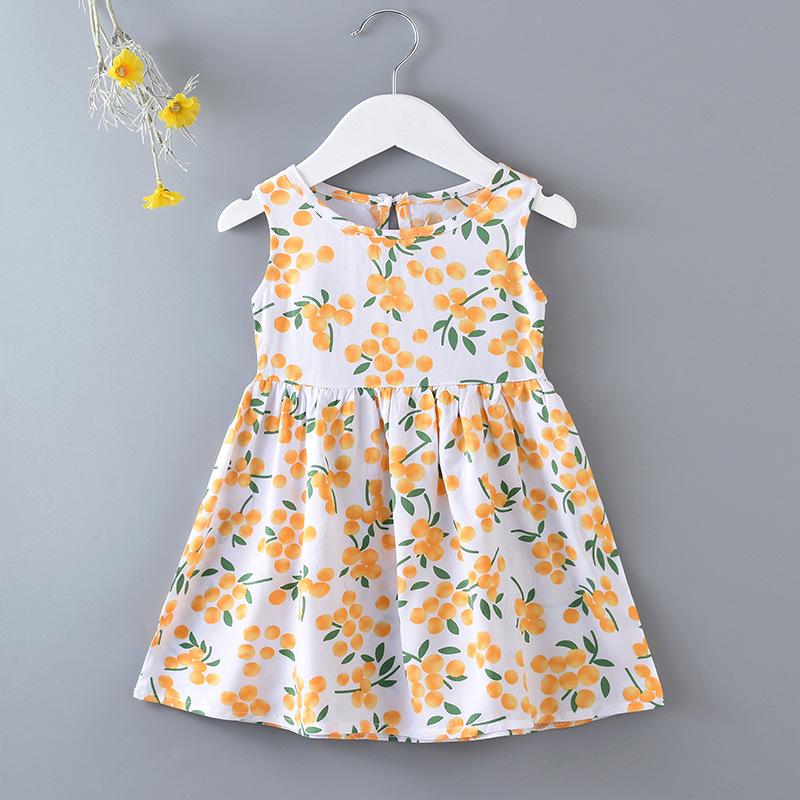 Girls' Floral Summer Princess Beach Dress, Cotton Silk Tank, A-line Skirt