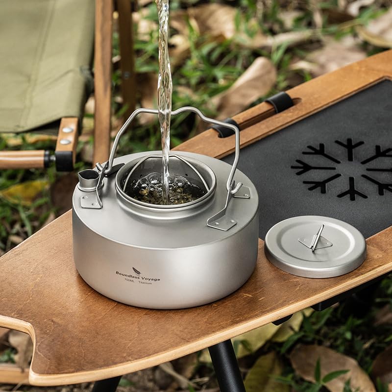 Boundless Voyage Titanium Teapot with Strainer, Stylish, Cute, and Simple Design, 700ml Capacity, Heat-Resistant, Lightweight, Rust-Resistant,