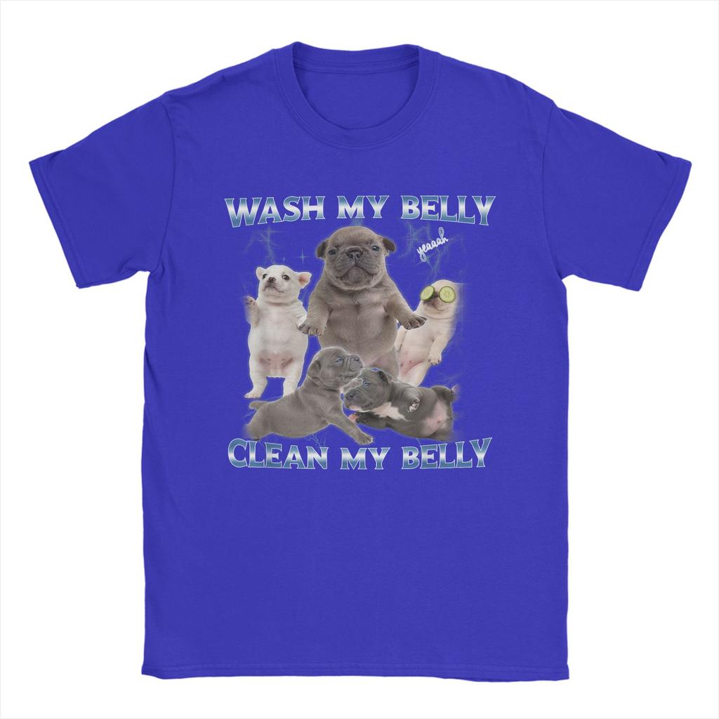 Pibble Dog Wash Clean My Belly Funny Meme T-Shirts Men Round Collar Pure Cotton T Shirt  Short Sleeve Tees Plus Size Clothing