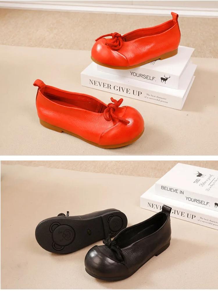 Johnature Women's Shoes Genuine Leather Flat Shoes Soft Soled Butterfly Bow Shallow Slip-on Shoes