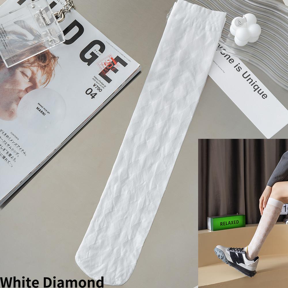 Calf Socks Women's Summer Thin Black Stockings JK Socks Long Tube Stockings Diamond-Shaped British Style Half-Length Tube Socks
