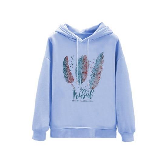 Hoodie Feather Print Long Sleeve Thick Loose Soft Drawstring Hooded Unisex Keep Warm Casual Elastic Cuff Women Men Hoodie