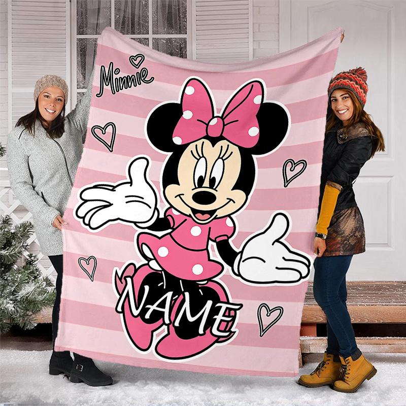 Customizable Minnie Throw Blanket – Personalized Name, All-Season Cozy Snug Blanket, Machine Washable, Personalized Blanket