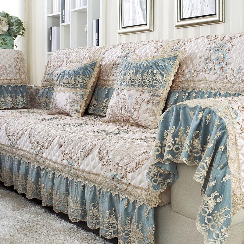 Jacquard Wide Hem Sofa Cover Couch Covers Exquisite Sofa Cushion Lace Fold Vertical Antiskid Grain Hostel Home Decor Sofa Towel