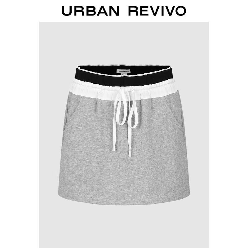 UR 2025 Autumn Women s Contrast Drawstring A-Line Skirt XS