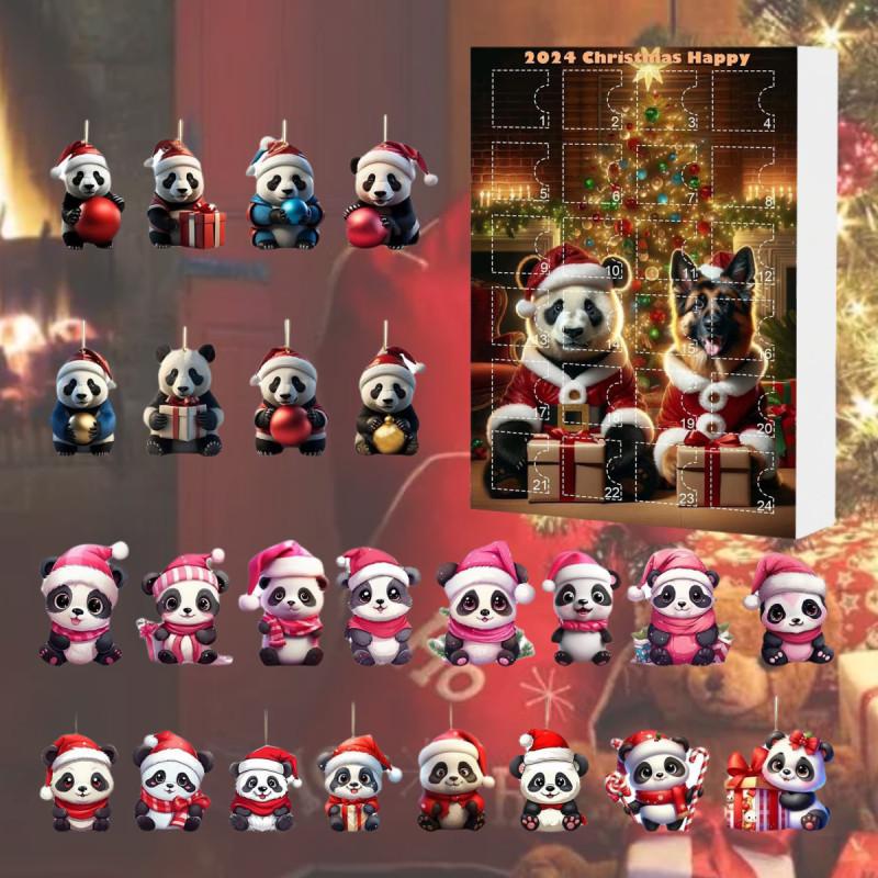 Panda Christmas 24pcs Blind Box Advent Calendar Acrylic Pendant Keychain Gift