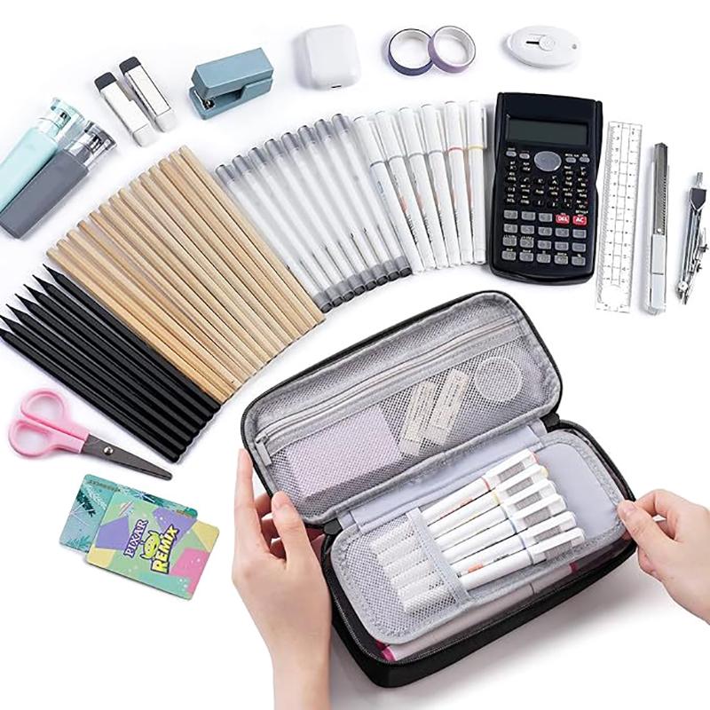 1PC Pen Storage Bag Pencil Case 2 Layer Large Capacity Cosmetic High Quality Study Supplies Simple Student Stationary Boxes