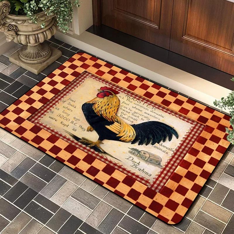 Farmhouse Rooster Patterned Area Rug Artistic Sunflower Print Carpet Soft Non Slip Floor Mat For Entryway Doorway Home Decor