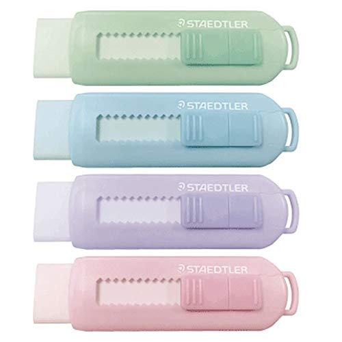 

STAEDTLER PVC Free Holder Eraser Set of 4 Pastel Colors (525PS1P-1) - Blue, Green, Pink, and Purple