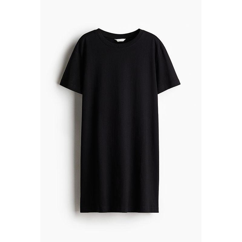 

HM Women s Clothing Dress Autumn Cotton round Neck Short Sleeve Minimalist Casual and Comfortable T-shirt Style Dress 1278156 Black 160/88