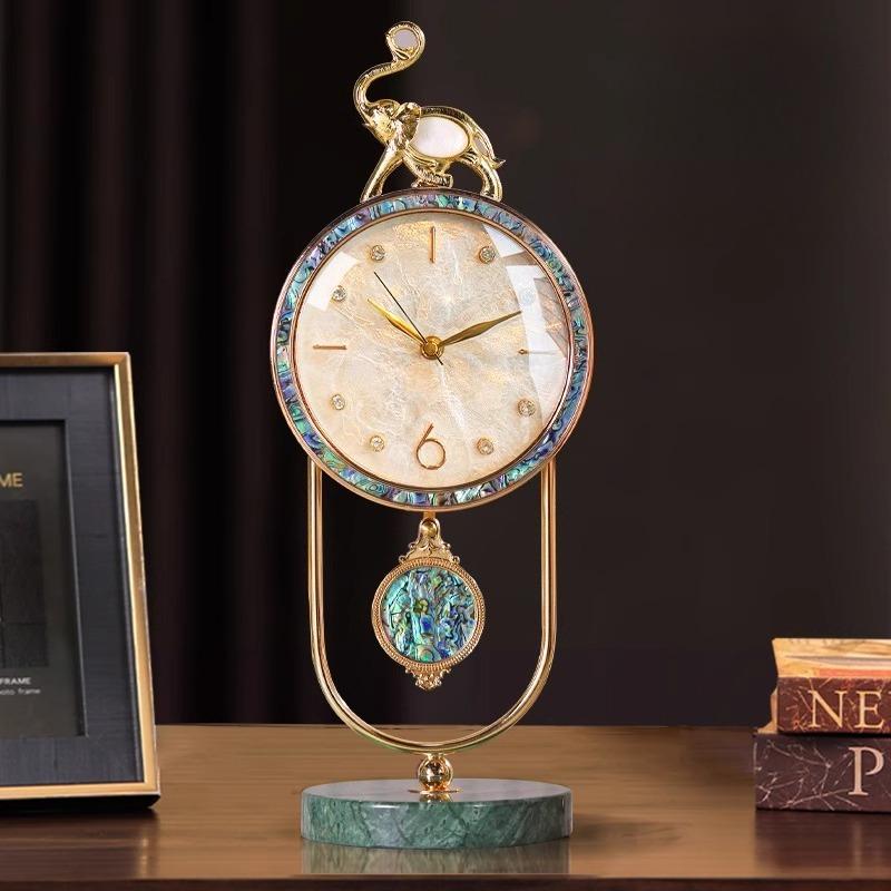 Luxury Table Clocks Art Nordic Silent Table Quartz Clock Morden Design Aesthetic Shell Based Clock Living Room Cabinet Ornament