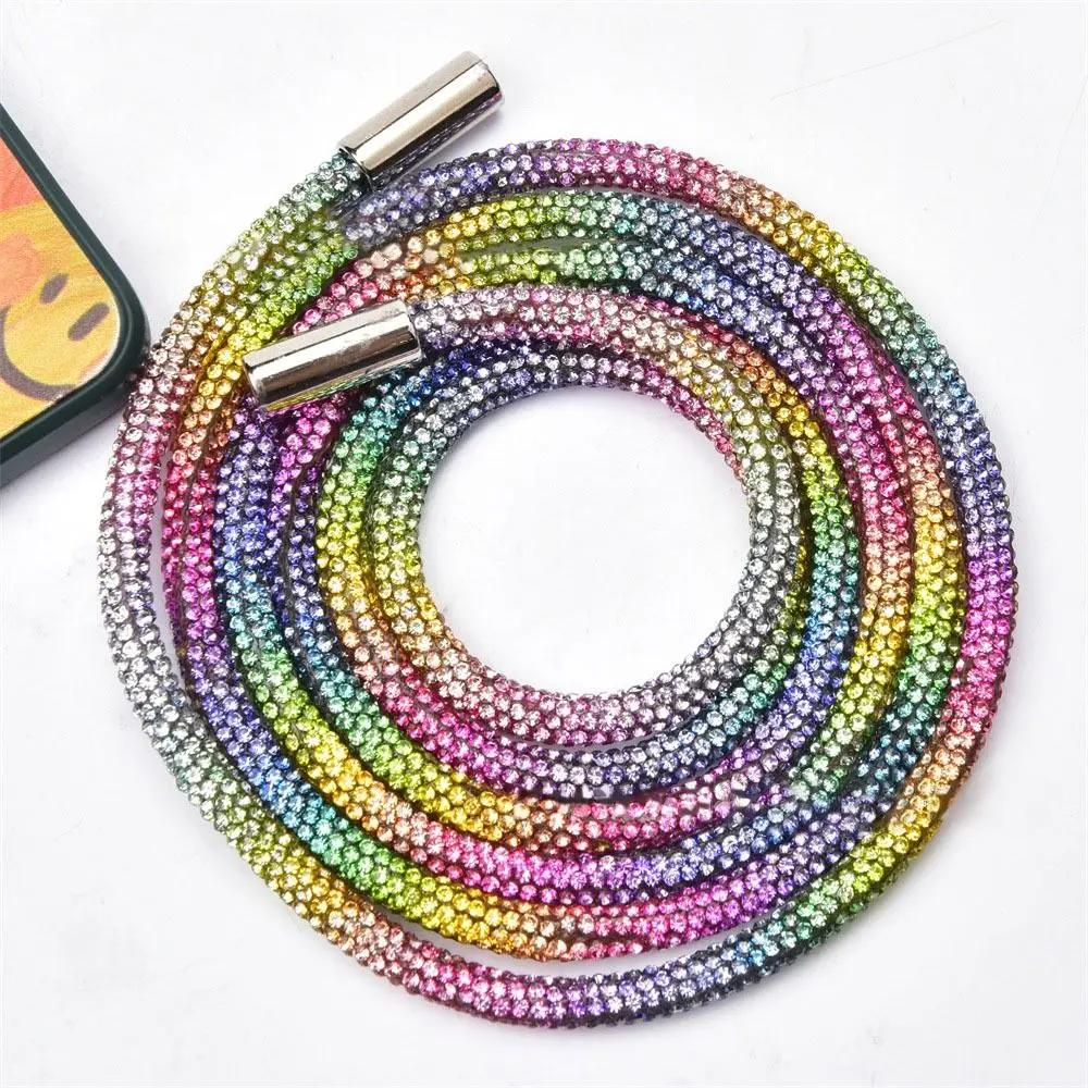 Diy Rhinestone Drawstring For Hoodie Trouser Sweatpant Rope Crystal Shiny Round Cord Replacement String Rubber Hose Diamond Trim