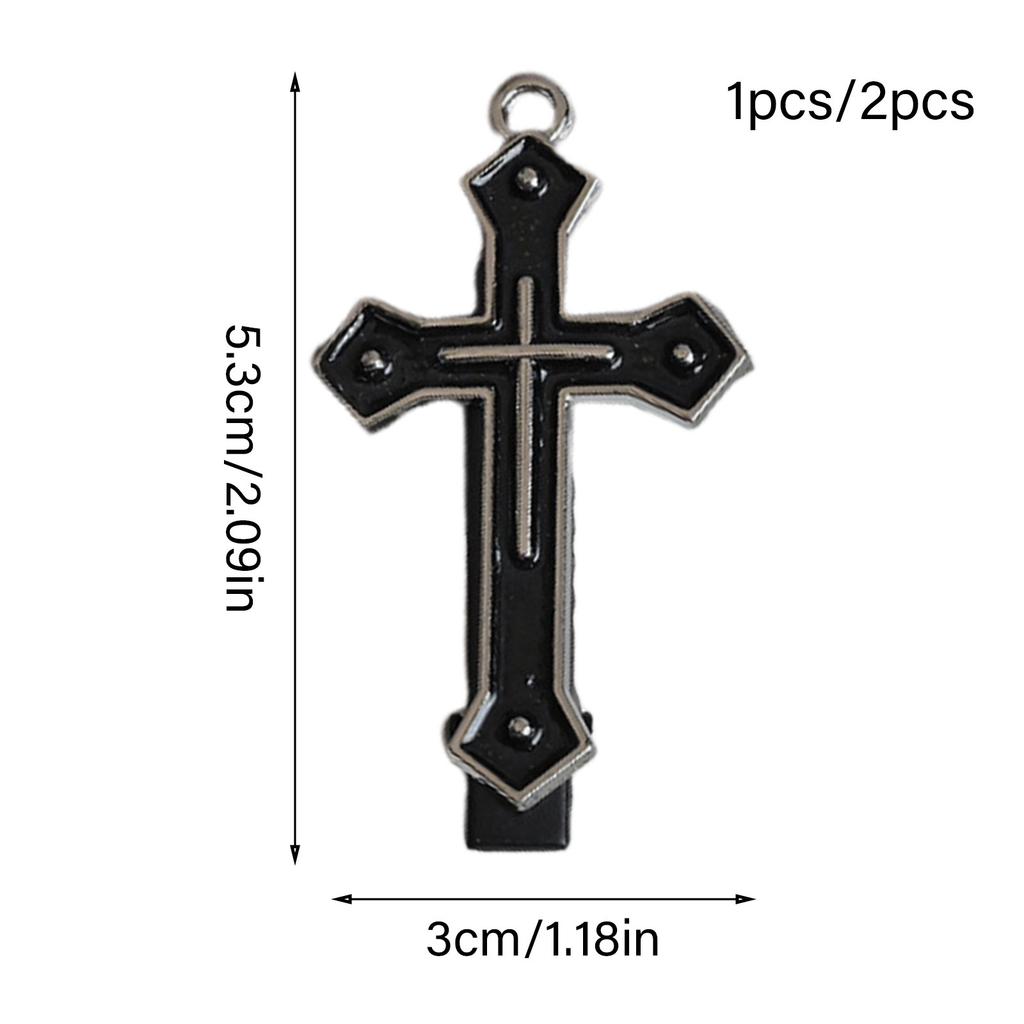 Metal Cross Hair Clip Dark Balletcore Cross Dark Flat Clip Halloween Hairpin Dark Elegant Hair Clip for Bunches