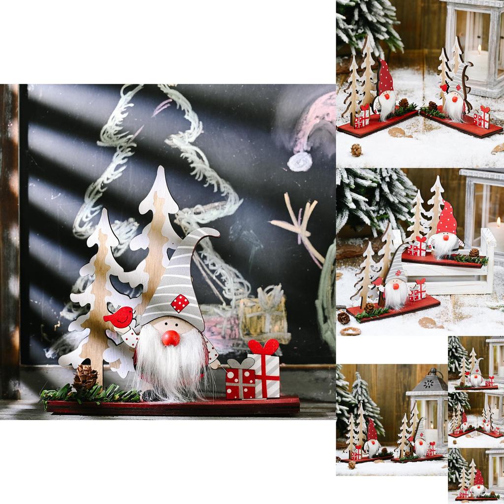 Charmig Trä Kotte Dubbelt Träd Jultomte Figur För Festlig Juldekoration